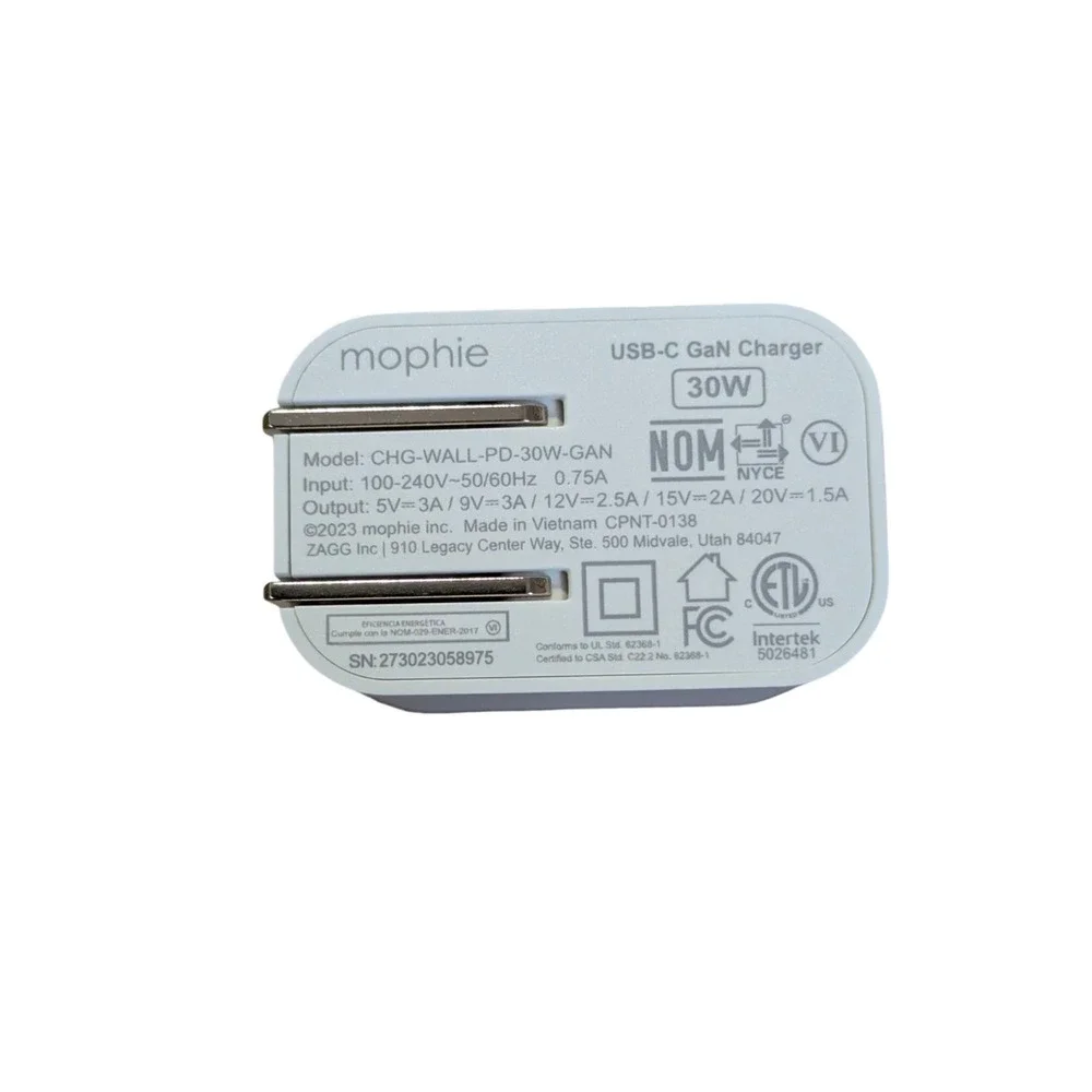 N8.OB Mophie USB-C Wall Charger 30W Fast Charge Model‎ Chg-wall-pd-30w-gan